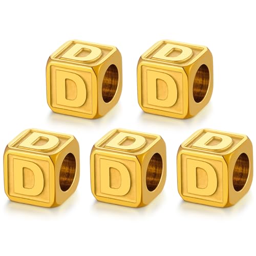 Buchstabenperlen aus Edelstahl, nicht anlaufend, goldfarben, Metall-Buchstabenperlen, 8 x 8 mm, große quadratische Buchstabenperlen, Buchstaben-Anhänger für Armbänder, Halsketten, Taschenanhänger, von DualCozy