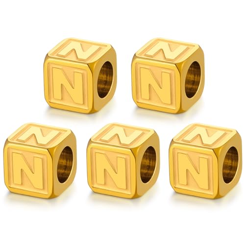 Buchstabenperlen aus Edelstahl, nicht anlaufend, goldfarben, Metall-Buchstabenperlen, 8 x 8 mm, große quadratische Buchstabenperlen, Buchstaben-Anhänger für Armbänder, Halsketten, Taschenanhänger, von DualCozy