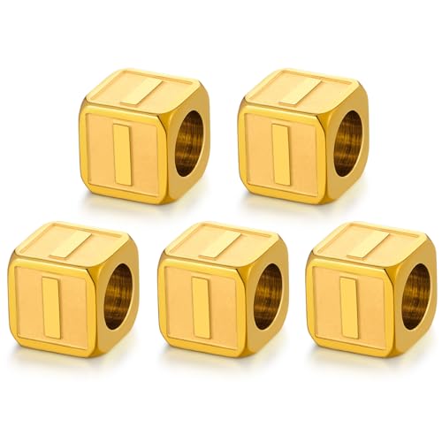 Buchstabenperlen aus Edelstahl, nicht anlaufend, goldfarben, Metall-Buchstabenperlen, 8 x 8 mm, große quadratische Buchstabenperlen, Buchstaben-Anhänger für Armbänder, Halsketten, Taschenanhänger, von DualCozy