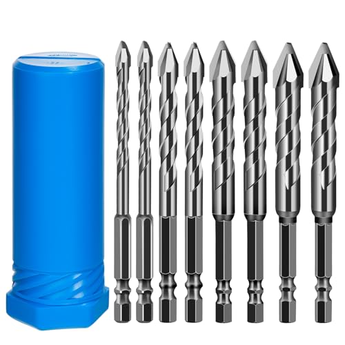 8 Pack Steinbohrer Set Spiralbohrer Betonbohrer Trocken Exzenterbohrer für Holz, Glas, Metall, Kunststoff, Sechskantgriff Universal von Dualshine