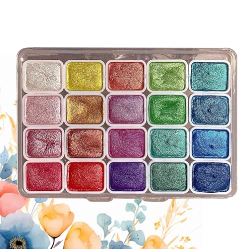 Professionelles Aquarellfarben-Set – Glitzer-Vollfarben-Aquarellfarben-Palette | 20 Farben Feste Aquarellfarbe Mit Perlglanz | Tragbares Gouache-Farbset | Kunstmalset, Tolle Kreative Geschenke von Dubbulon