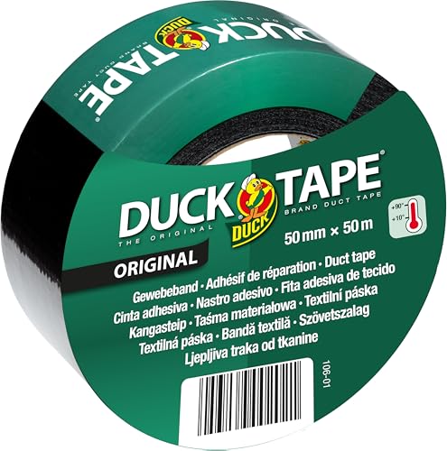 DUCK TAPE 106-04 Original Gewebeband – Selbstklebendes Klebeband mit wasserdichter Oberfläche – Panzertape extra stark für innen & außen – 50mm x 50m - Schwarz von Duck