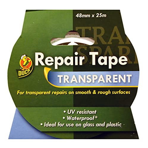 Duck Tape Transparentes Reparatur-Klebeband, 48 mm x 25 m, transparent, stark, Reparatur, hochfester Kleber von Duck