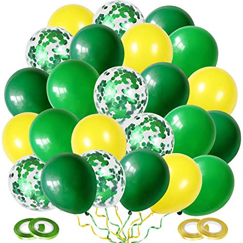 Luftballons Grün Gelb, 60 Stück 12 Zoll Dunkelgrün Hellgrüne Gelb Luftballons und Grün Konfetti Latex Helium Ballons, für Jungen Traktor Geburtstagsdeko Dschungel Babyparties Hochzeiten und Taufen von Dudu Cream