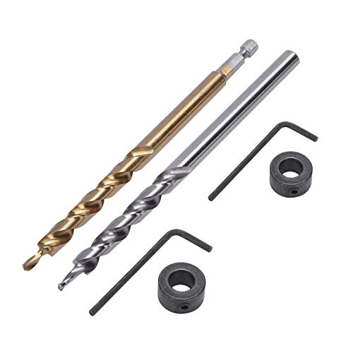 Duendhd 2 Stücke 1/4 Sechs Kant Schaft Loch Bohrer+3/8 (9,5 Mm) Spiral Schritt Bohrer mit Tiefen Stopp Manschette für Manuelle Lochlehre System Bohr Werkzeug Kit von Duendhd