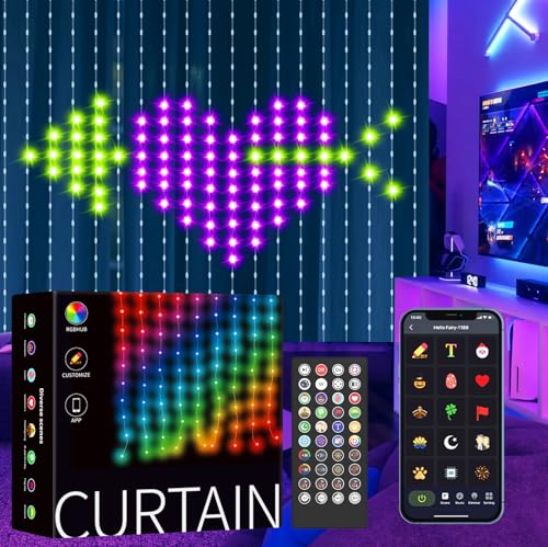 Dufuso LED Lichtervorhang, 540 LEDs Curtain Lights, Innen DIY Lichtervorhang RGB 16 Millionen Farben mit App-Innenbereichssteuerung zur Dekoration von Schlafzimmern, Wohnzimmern -1.5 x 2.1 m von Dufuso