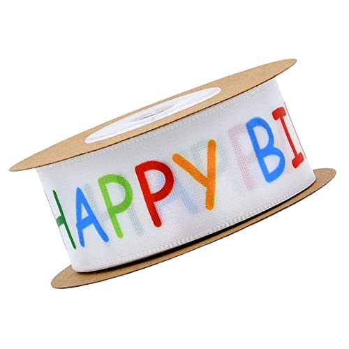 Duiaynke Band "Happy Birthday", weiß, breit, für Kuchen, Schachteln, Geschenkverpackungen, DIY, Handwerk, Schleife, Kranzherstellung (2,5 cm, 20 Yards) von Duiaynke