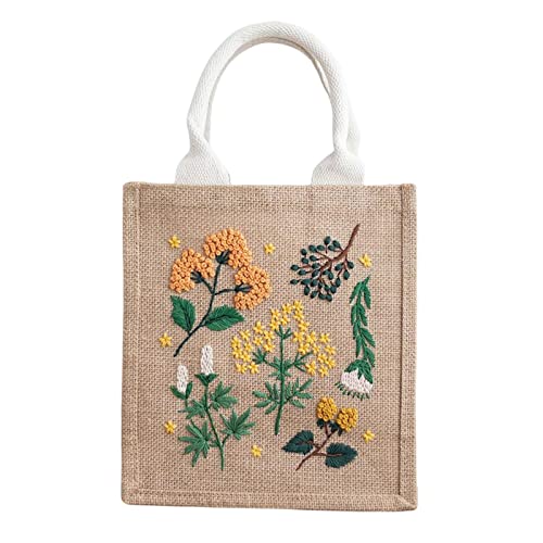 Duiaynke Leinen Stickerei Tasche Kit, DIY Halbfertige Stickerei Leinen Handtasche und Aufbewahrungstasche, Geeignet für Anfänger und Erwachsene von Duiaynke