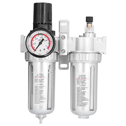 DUIMIMI Luftfilter Druckregler Luftkompressor Wasser Ölabscheider mit Manometer Kit Aluminiumlegierung für Luftkompressor Regler, Luftfilter, Druckregler, Wasserabscheider (SFC200) von Duimimi