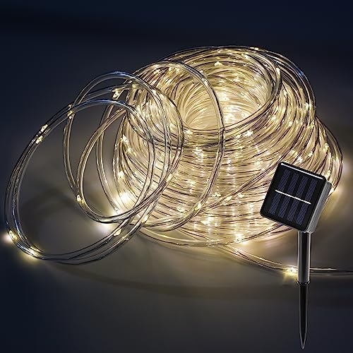 Duisrech Solar Lichterkette Aussen 20M 200LED, Lichtschlauch Außen Innen 8 Modi, Led Schlauch Außen Solarenergie und IP65 Wasserdicht Lichtschlauch für Weihnachten, Party -Warmweiß von Duisrech