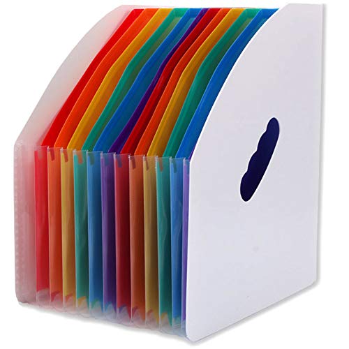 Ordner Vertikale File Box Organizer Große Kapazität File Storage Storage Klassifizierung Storage Clip Regenbogen Farbe A4 File Box File Clip 12 Taschen Bürobedarf Schreibwaren Clip (12 pockets White) von Dulcicasa