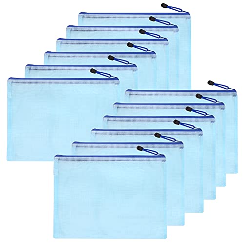 Dulousia 12PCS Mesh Reißverschlusstasche Dokumententasche, PVC A4 Aktenordner Kunststoff-Reißverschluss, Wasserdichte Puzzletaschen für Schul Bürobedarf, Geschäftsquittungen, Zeitschriften, Spielzeug von Dulousia