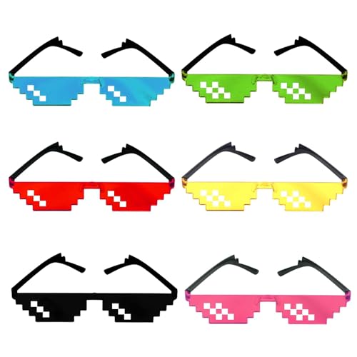 6 Pack Pixel Mosaik Brille Bunt Pixel Mosaik Brille Paare Pixel Sonnenbrille Spielzeug Mosaik Sunglasses für Halloween Partyurlaub Dekoration Unisex Brille Männer Frauen Kinder Foto Requisiten von Duluok