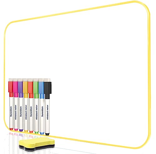 DumanAsen Whiteboard, trocken abwischbar, doppelseitig nutzbar, mit trocken abwischbaren Stiften und Radiergummi für Kinder, Schule, Zuhause, Büro, Fernunterricht (Gelb, 42 x 30 cm) von DumanAsen