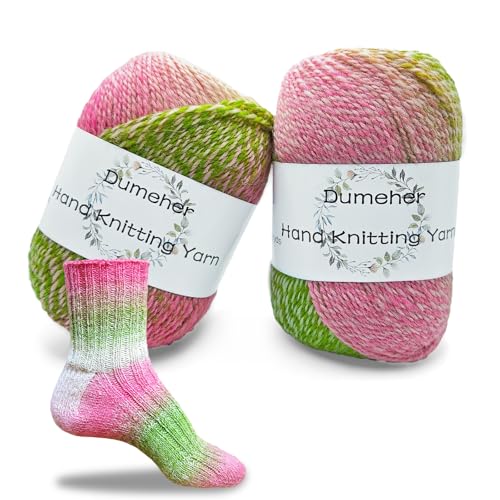 Dumeher Sockenwolle 2 Stücke Sockengarn mit Farbverlauf Handstrickgarn aus 80% Schurwolle, 20% Nylon, 50g 200m Garn, Wolle zum Stricken & Häkeln, Lotus Rosa von Dumeher