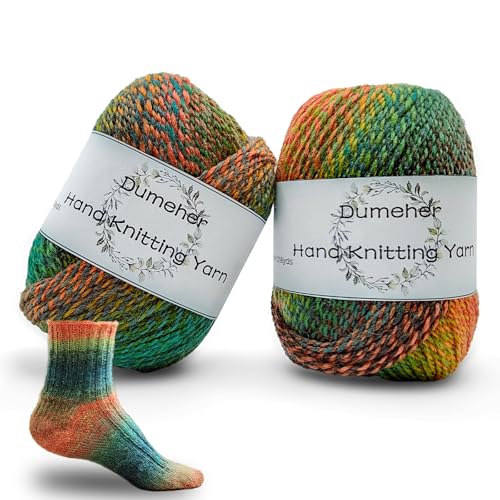 Dumeher Sockenwolle 2 Stücke Sockengarn mit Farbverlauf Handstrickgarn aus 80% Schurwolle, 20% Nylon, 50g 200m Garn, Wolle zum Stricken & Häkeln von Dumeher