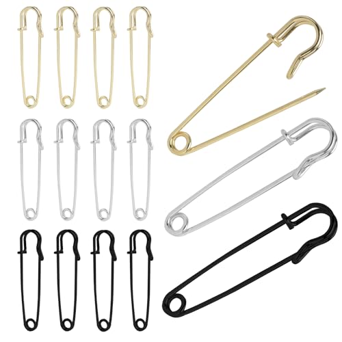 Große und extra große Sicherheitsnadeln aus Metall, 6,9 cm, ideal für Leder, Leinwand, Decken und Handwerk, inklusive Federverschluss, vielseitig einsetzbar in Silber, Gold und Dunkelsilber, 15 Stück von Dumhuts