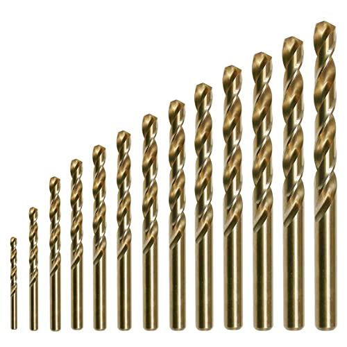 Dunxiles 10-teiliger 1,0–13 mm HSS M35 Kobaltbeschichteter Spiralbohrer für Holz/Metall, Lochschneider, Rundschaft-Pistolenbohrer, 2,4 mm von Dunxiles