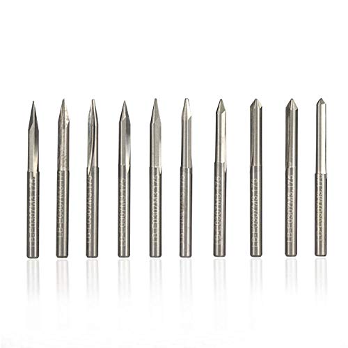 Dunxiles 2 Nuten, V-förmige Gravurfräser für Hartholzwerkzeuge, 3,175 mm Schaft, Hartmetall, gerader V-Schnitt, Frässatz, 10-teilig, 90 x 0,1 mm von Dunxiles