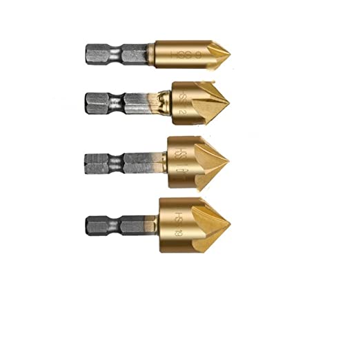 Dunxiles HSS-Titan-Senker, Entgraten, Anfasbohrer, 5-Flöten-Senker-Bohrer-Set, 90-Grad-Senker, Fasenschneider (Farbe: 4 Stück), Hardware-Werkzeuge von Dunxiles