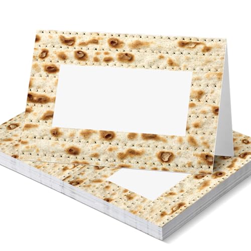 Dunzoom 20 Stück Passover Seder Matzah Tischkarten Happy Pesach Tischkarten Matzo Reserved Tischschilder Matza Papier Namenskarten für DIY Passover Feiern, jüdische Feiertage, Party Dekoration von Dunzoom