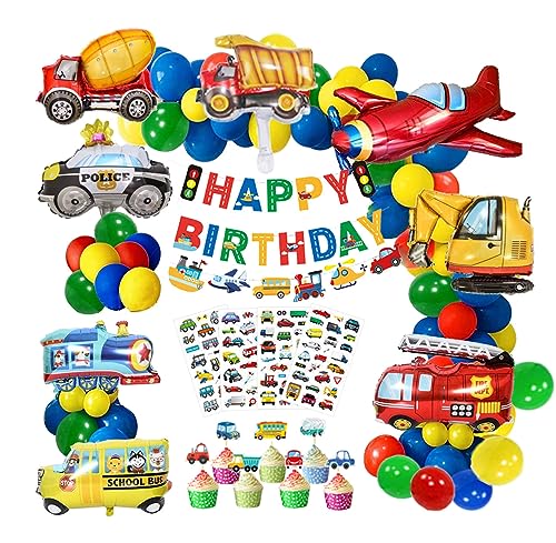 Bagger Luftballons Transport Folienballons Fahrzeuge Alles Gute zum Geburtstag Banner Kuchen Topper für Kindergeburtstag Deko von Duonome