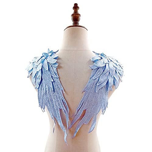 1 Paar 3D Stickerei Spitze Bestickte Flügel Applikation DIY Kleidung Zubehör Mehrfarbig Spitzenmotive Patches Polyester Nähen Handwerk Zubehör,Ideal für Hochzeit Braut Ballkleid,39x15cm,Himmelblau von Duories