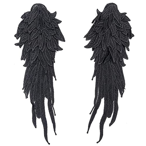 1 Paar 3D Stickerei Spitze Bestickte Flügel Applikation DIY Kleidung Zubehör Mehrfarbig Spitzenmotive Patches Polyester Nähen Handwerk Zubehör,Ideal für Hochzeit Braut Ballkleid,31x11cm,Schwarz von Duories