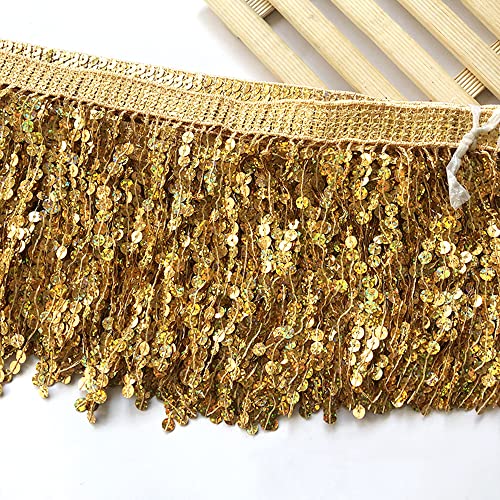 1 Yard 16cm Pailletten Fransen Quaste Fransenborte Fransenband Schnittfranse Dekoband Zierband Dekoborte Tanzfransen Nähzubehör für DIY Basteln Apparel Kleidung,Kostüme,Nähen,Dekoration,Gold von Duories