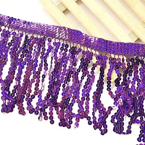 1 Yard 16cm Pailletten Fransen Quaste Fransenborte Fransenband Schnittfranse Dekoband Zierband Dekoborte Tanzfransen Nähzubehör für DIY Basteln Apparel Kleidung,Kostüme,Nähen,Dekoration,Violett von Duories