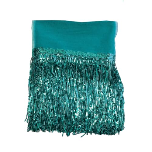 1 Yard 20cm Bling Pailletten Fringe Trim Fransen Quaste Fransenborte Fransenband Fransenbordüre Dekoband Tanzfransen Fransen-Borten Bänder zum Nähen,DIY Basteln,Kleidung Dessous Vorhänge,Blau Grün von Duories