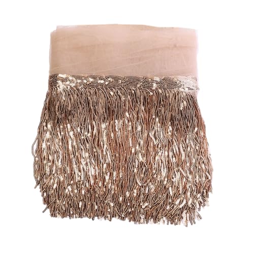 1 Yard 20cm Bling Pailletten Fringe Trim Fransen Quaste Fransenborte Fransenband Fransenbordüre Dekoband Tanzfransen Fransen-Borten Bänder zum Nähen,DIY Basteln,Kleidung Dessous Vorhänge,Roségold von Duories