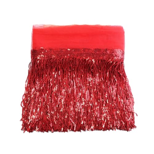 1 Yard 20cm Bling Pailletten Fringe Trim Fransen Quaste Fransenborte Fransenband Fransenbordüre Dekoband Tanzfransen Fransen-Borten Bänder zum Nähen,DIY Basteln,Kleidung Dessous Vorhänge,Rot von Duories