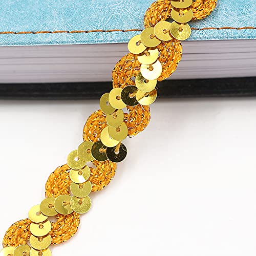 10 Meter 15mm Pailletten Spitzenband Paillettenband Spitzenborte Dekoband Zierband Borten Bänder Bling Glitzer Pailletten Bänder Trim Bortenband für DIY Nähen Handwerk Deko Bastelprojekte,Gold A von Duories