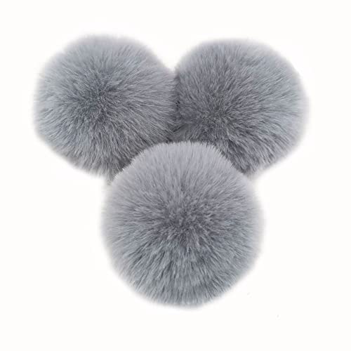 10 STK 6cm Pompons Kunstfell Kaninchenfell Fellbommel,Kunstpelz Pom Pom Ball Plüschbälle Bommeln für DIY Handwerk Mützen Anhänger Dekoration Damen Mädchen Taschenanhänger Schlüsselanhänger,Grau von Duories