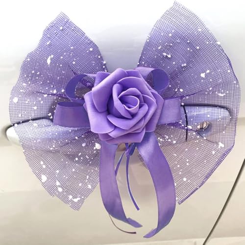 10 Stück Autoschmuck Hochzeit Auto Deko Rose Blumen Dekoschleife Fertigschleife Autoschleifen Antennenschleifen für Hochzeit Deko Auto Rückspiegel Türgriff Deko Blumen,Lila von Duories