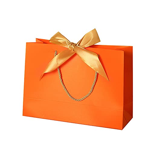 10 Stück Geschenktüten Papiertüten mit Schleifenbändern, 32x25x11cm Geschenkbeutel mit Henkel,zum Geschenktasche Verpacken von Geschenken, für Geburtstag Hochzeit Feiern Party Weihnachten,Orange von Duories