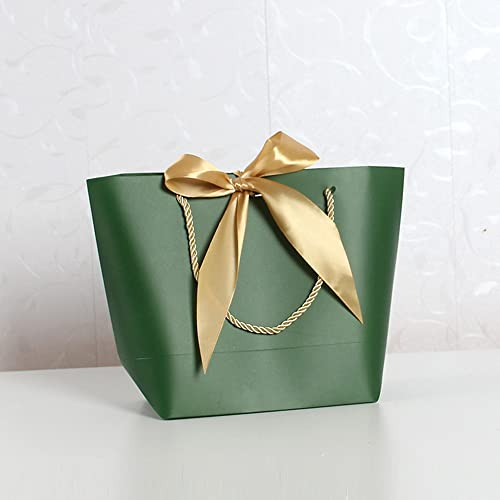 10 Stück Papiertüten Geschenktüte mit Schleifenbändern,21x14x16x7cm Geschenktaschen mit Griffen zum Verpacken von Geschenken für Geburtstag Hochzeit Feier Party Weihnachten Erntedankfest,Dunkelgrün von Duories