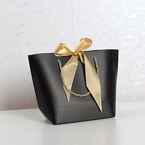 10 Stück Papiertüten Geschenktüte mit Schleifenbändern,21x14x16x7cm Geschenktaschen mit Griffen zum Verpacken von Geschenken für Geburtstag Hochzeit Feier Party Weihnachten Erntedankfest,Schwarz von Duories