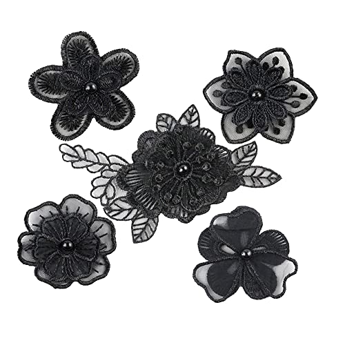 10 Stück Spitze Organza Stickerei Schwarz Perlen Blumen Applique Patches Sticker Aufnäher Applikation Flicken zum Aufnähen Gestickte Basteln und Dekorieren Auf Kleidung Gardine Tischtuch Taschen Schal von Duories