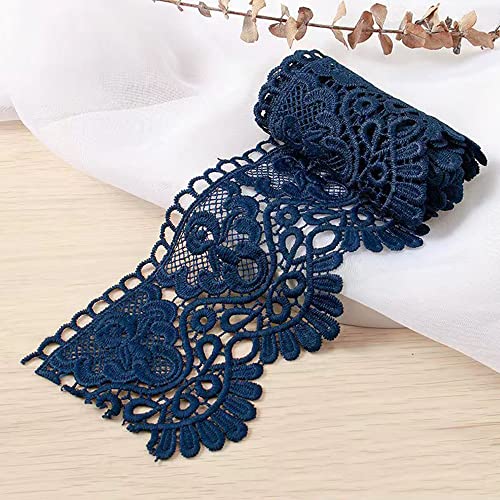 10 Yard 10cm Breite Milchseide Vintage Spitzenborte Spitzenband Spitzenbordüre Stickerei Dekoband Zierband Spitze Blumenband Borte für Nähen Handwerk Dessous Hochzeitskleid Hochzeit Haus Deko,Navyblau von Duories