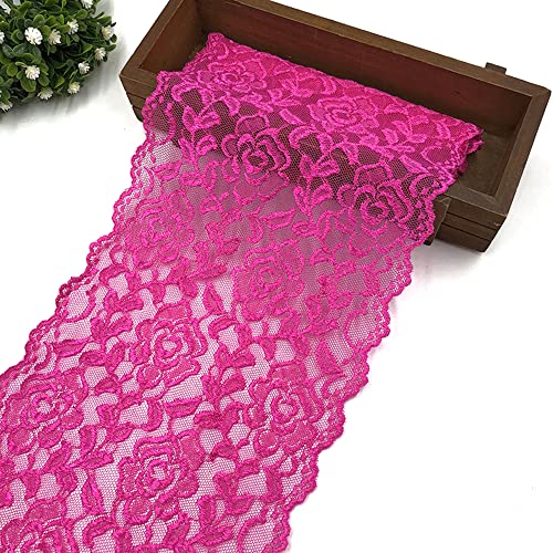 10 Yards 18cm Breite Bunte Elastizität Spitzenbordüre Spitzenband,Rose Blumen Muster Spitzenborte Dekoband Zierspitze Zierband Spitzenstoff zum Nähen DIY Basteln Kleidung Unterwäsche Deko,Rose von Duories