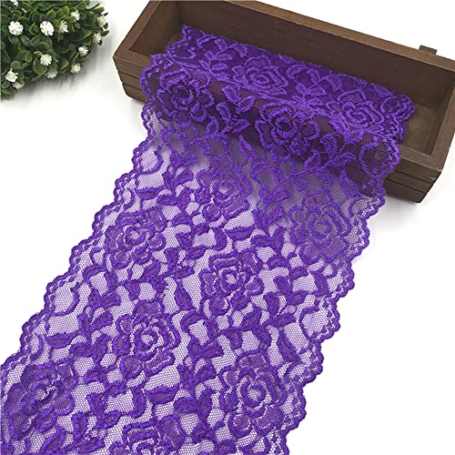 10 Yards 18cm Breite Bunte Elastizität Spitzenbordüre Spitzenband,Rose Blumen Muster Spitzenborte Dekoband Zierspitze Zierband Spitzenstoff zum Nähen DIY Basteln Kleidung Unterwäsche Deko,Violett von Duories