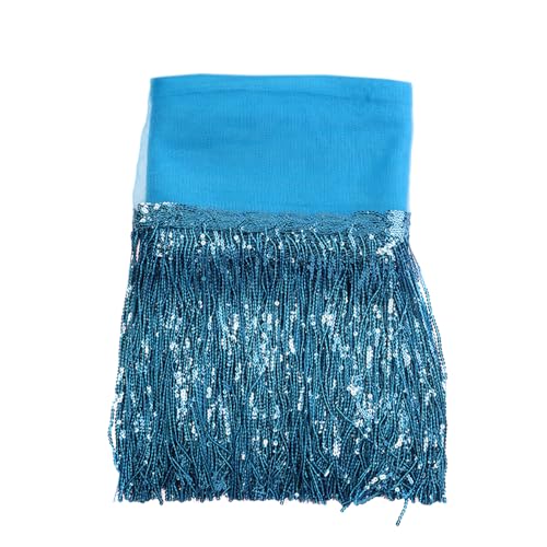 10 Yards 20cm Bling Pailletten Fringe Trim Fransen Quaste Fransenborte Fransenband Fransenbordüre Dekoband Tanzfransen Fransen-Borten Bänder zum Nähen,DIY Basteln,Kleidung Dessous Vorhänge,Blau von Duories