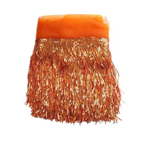 10 Yards 20cm Bling Pailletten Fringe Trim Fransen Quaste Fransenborte Fransenband Fransenbordüre Dekoband Tanzfransen Fransen-Borten Bänder zum Nähen,DIY Basteln,Kleidung Dessous Vorhänge,Orange von Duories