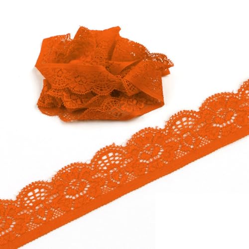 10 Yards Elastizität Spitzenband Spitzenborte, 25mm Spitzenbordüre Spitzenbesatz Dekoband Zierband Borten Bänder zum Nähen,Spitze-Borten für Handwerk Nähzubehör Kleid Hochzeit Unterwäsche, Orange von Duories