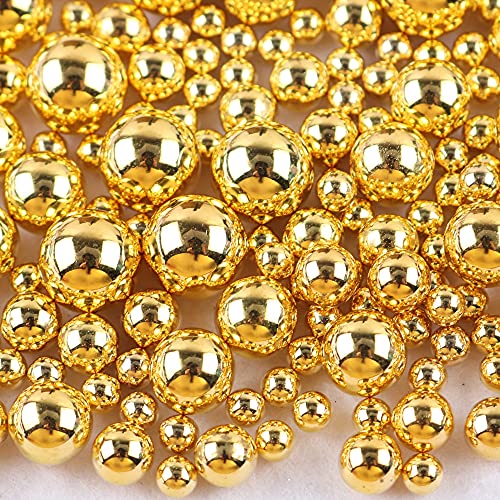 100 Stk 10mm Runde Kunststoffperlen ohne bohrung, Bunte Bastelperlen Perlen,Perlen zum Basteln für DIY Schmuck Zubehör, Streudeko Deko Perlen für Hochzeit Taufe Party Vasenfüller Tischdeko,Golden von Duories