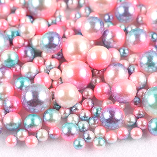 100 Stk 10mm Runde Kunststoffperlen ohne bohrung, Bunte Bastelperlen Perlen,Perlen zum Basteln für DIY Schmuck Zubehör, Streudeko Deko Perlen für Hochzeit Taufe Party Vasenfüller Tischdeko,Rosa Blau von Duories