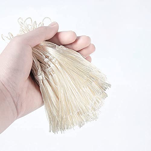 100 Stück Handgefertigte Seidige Mini Quasten,Bunte Quasten-Lesezeichen,Gerade Quasten Anhänger mit Seile Schlaufe für Schmuckherstellung DIY Handwerk Zubehör Taschen Lesezeichen Souvenirs,Creme von Duories