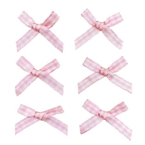 100 Stück Kleine Satinschleifen 3x3cm Kariert Karoband Bögen Deko Schleifen für DIY Nähen Hochzeit Party Geschenk Scrapbooking Taufe Kommunion Streudeko Haarschmuck Unterwäsche Verschönerung,Rosa von Duories